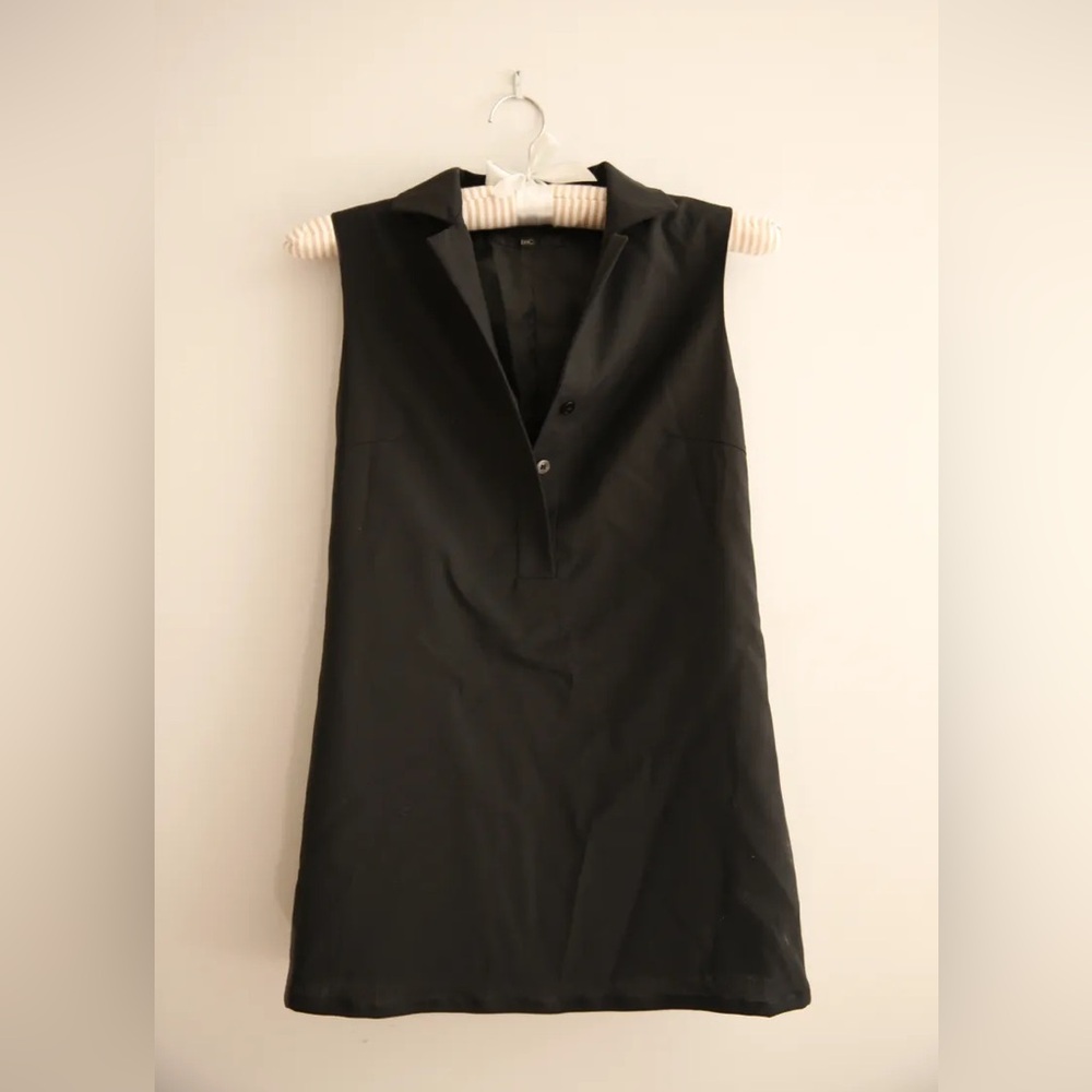 Black sporty casual mini dress with collared button up